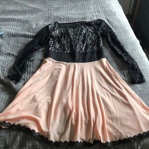 Medium pink with black lace dress